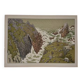 Lithograph by Henri Rivière Aspects of Nature - The Cliff