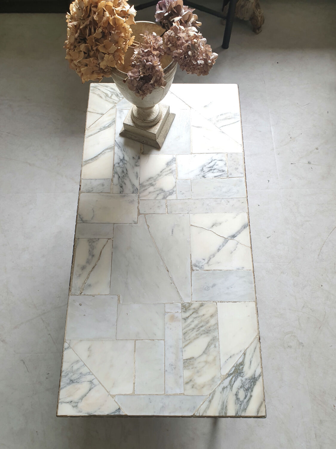 Marble and wrought iron coffee table