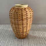 Stoneware and rattan vase
