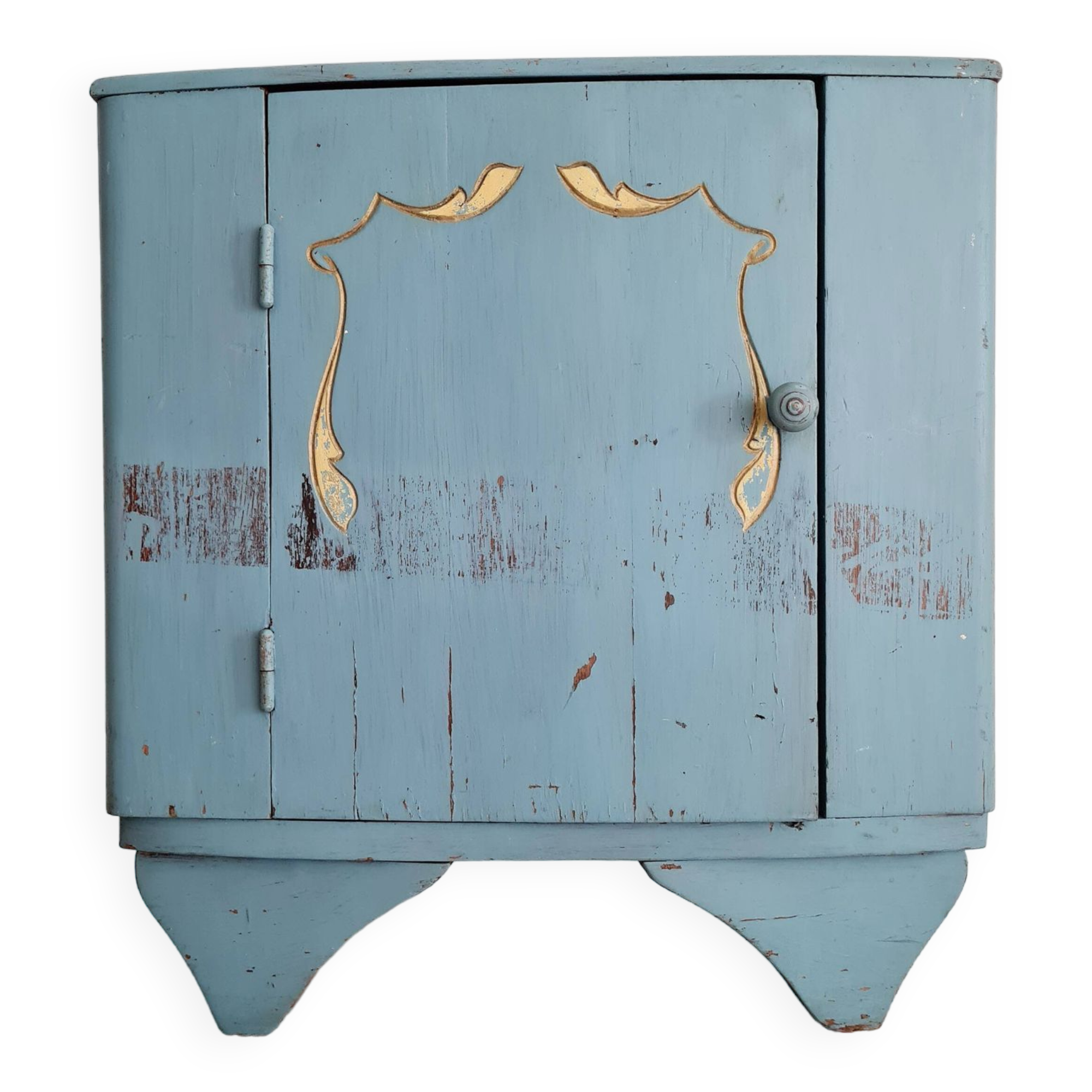 Old blue wood bedside table