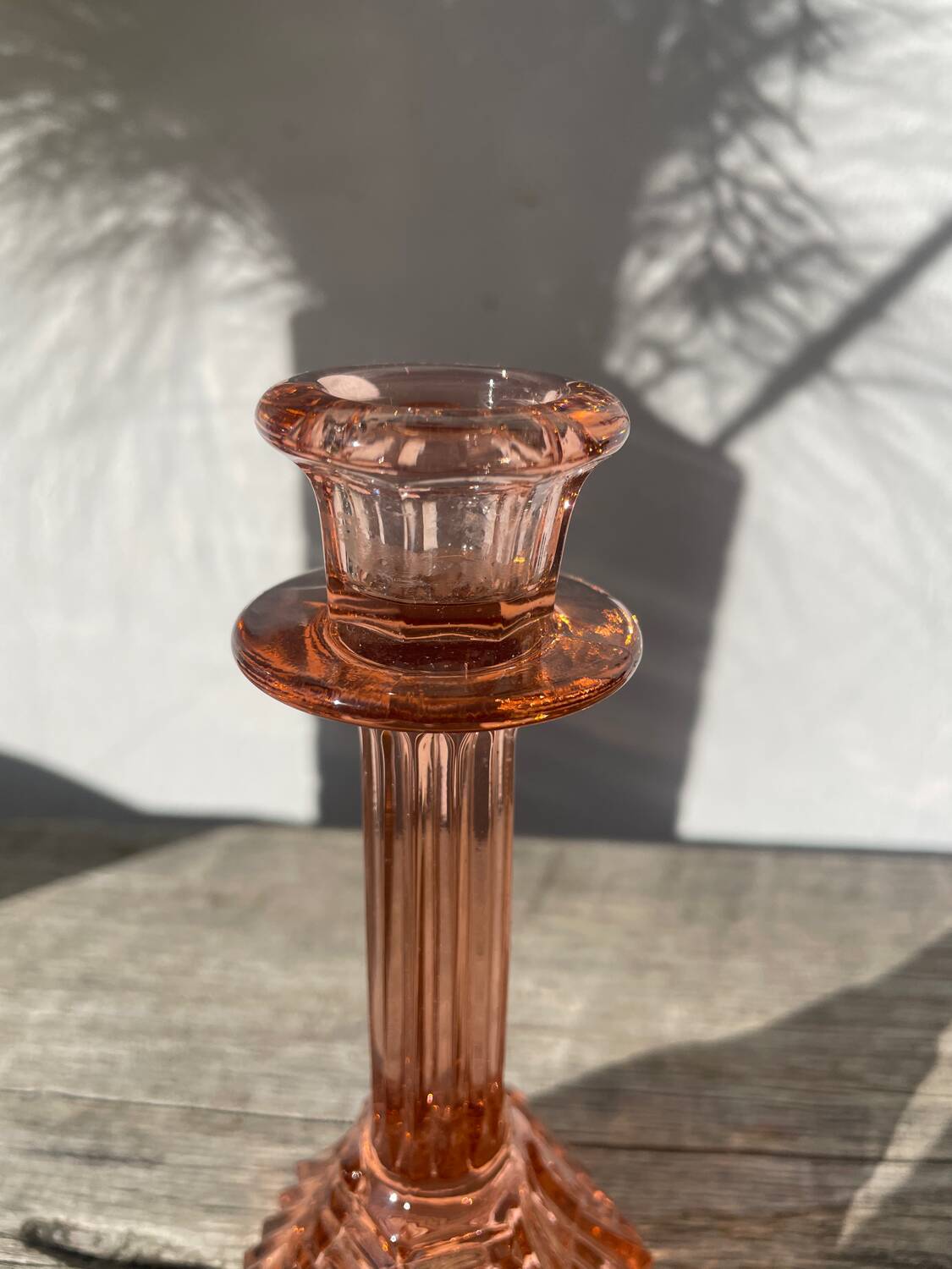 Art Deco pink glass candlestick