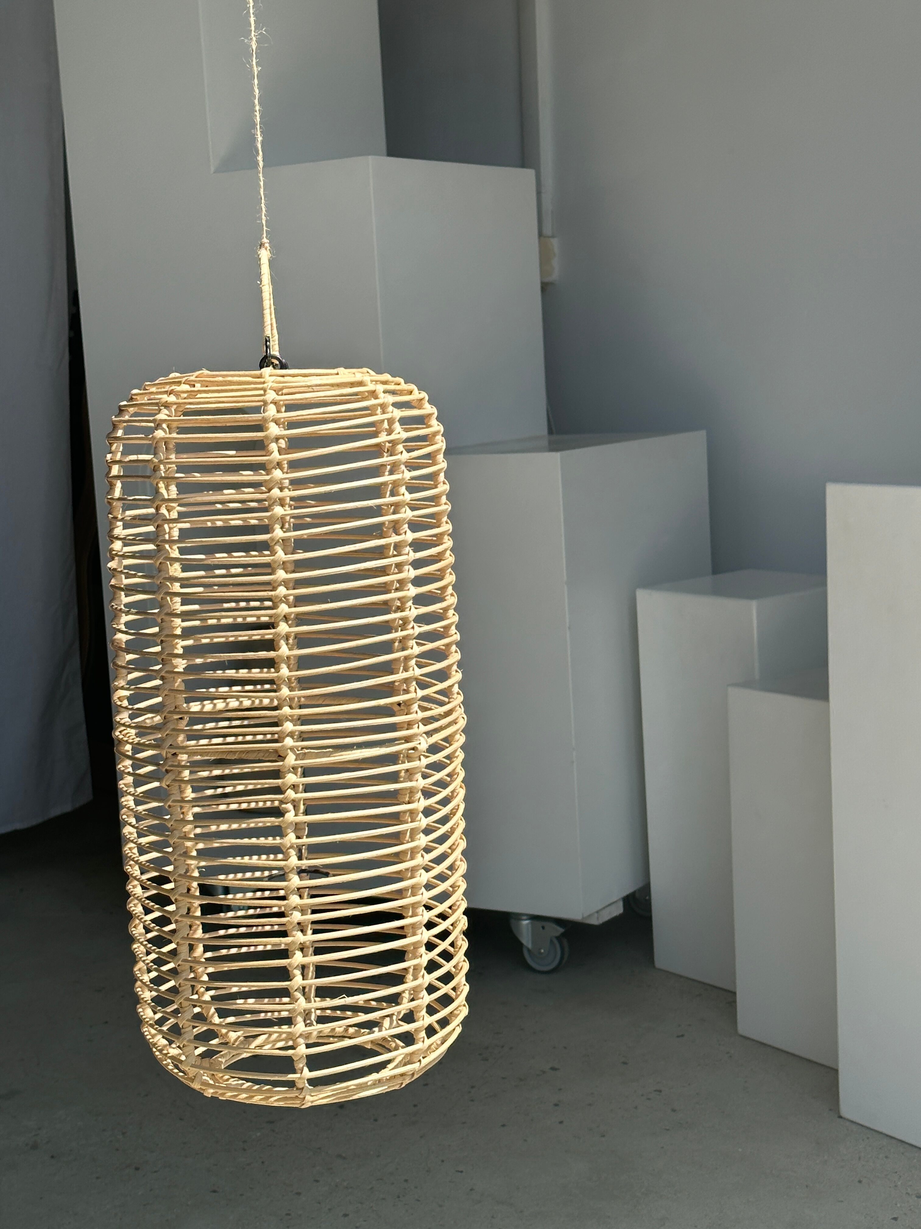 Large lantern-shaped rattan pendant lamp H50 D24