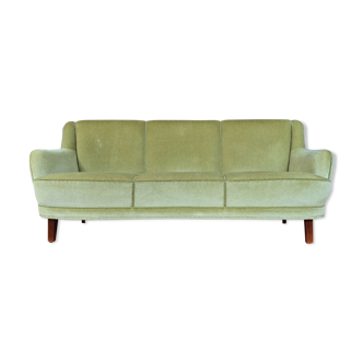 Danish mint green velour 3 seat banana sofa 1940s