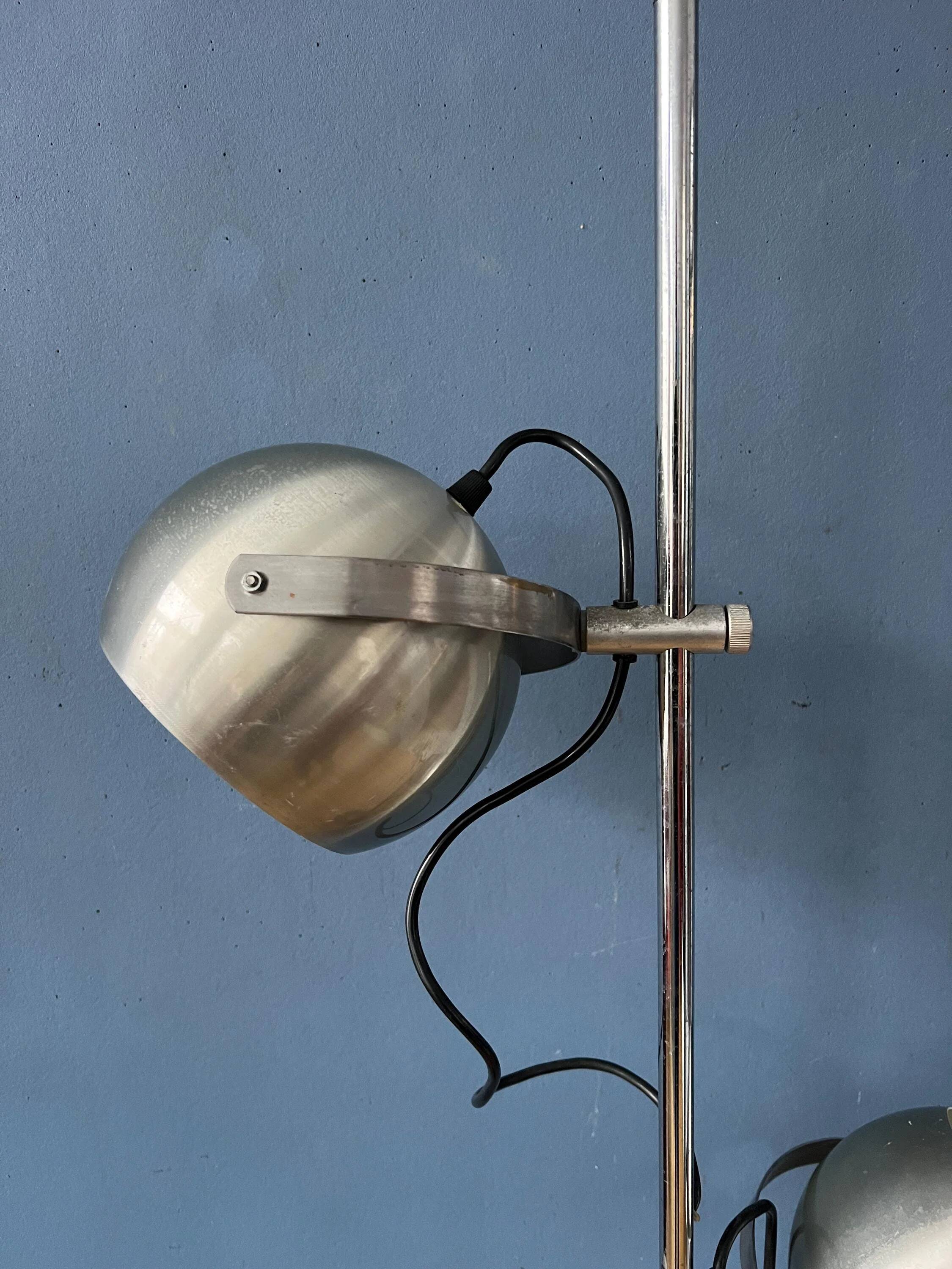 Mid-century vintage floor lamp Herda "Eyeball" in silver