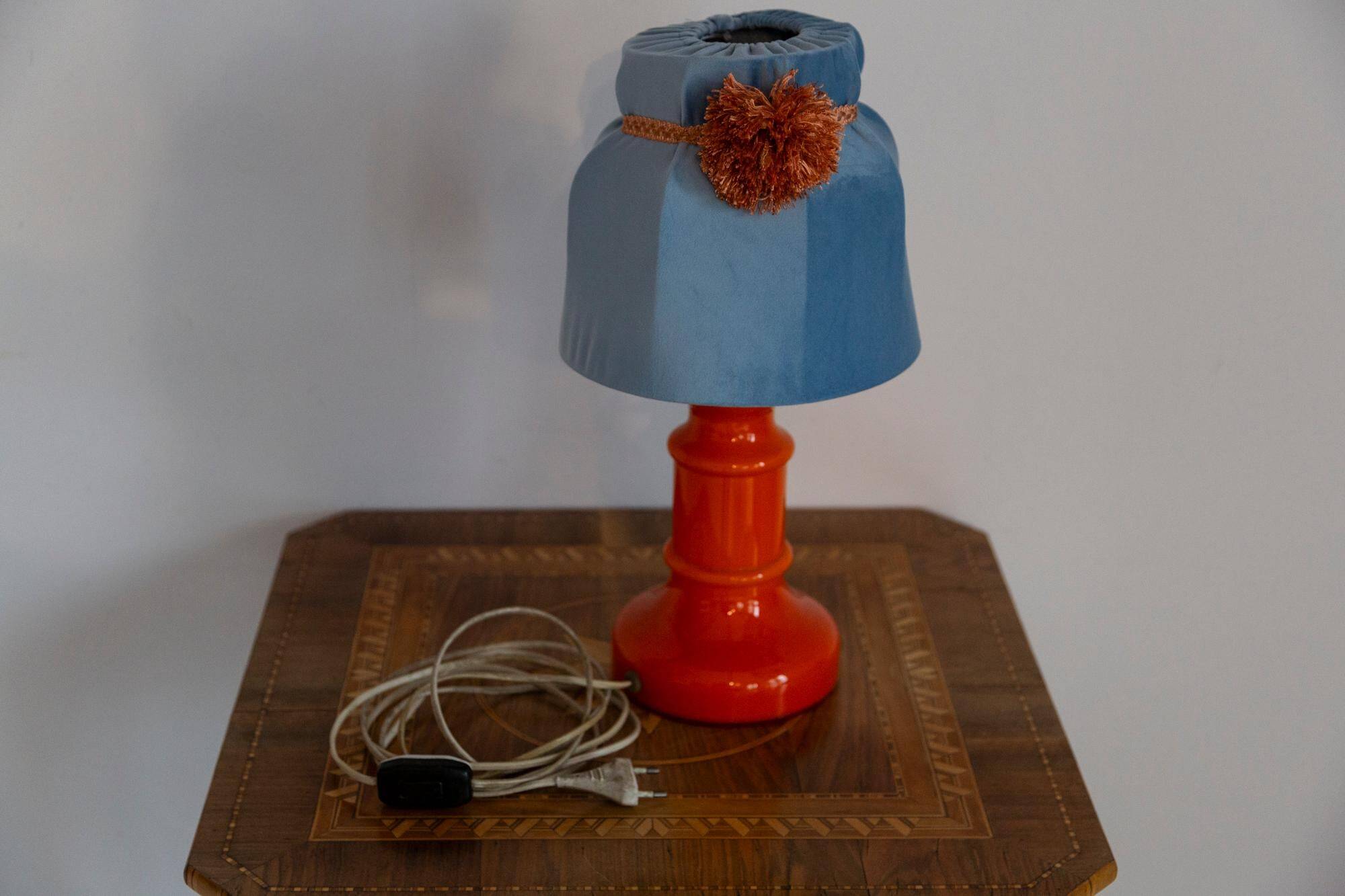 Orange and blue ceramic table lamp with velvet, Italy, 1960s