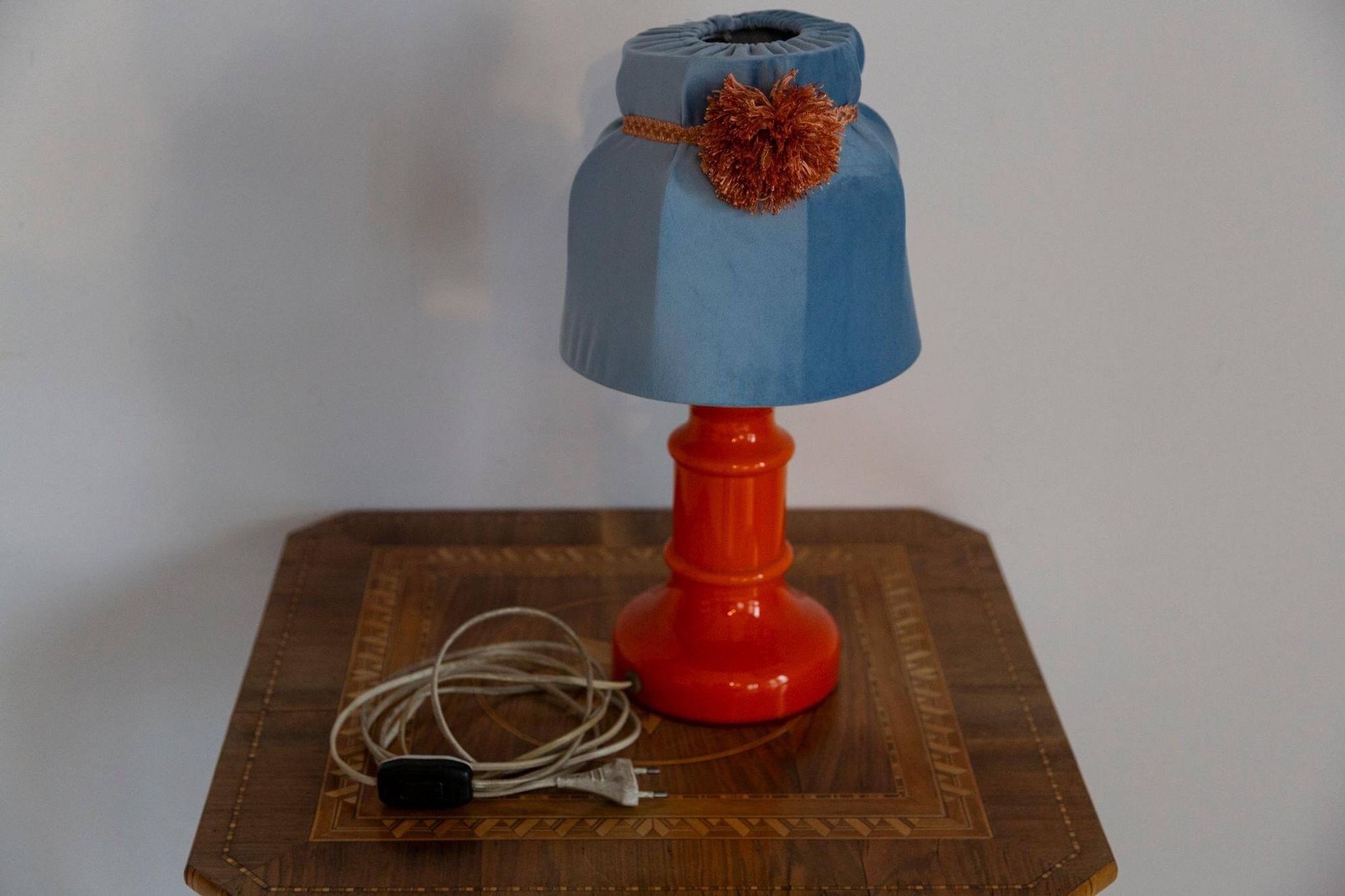 Orange and blue ceramic table lamp with velvet, Italy, 1960s