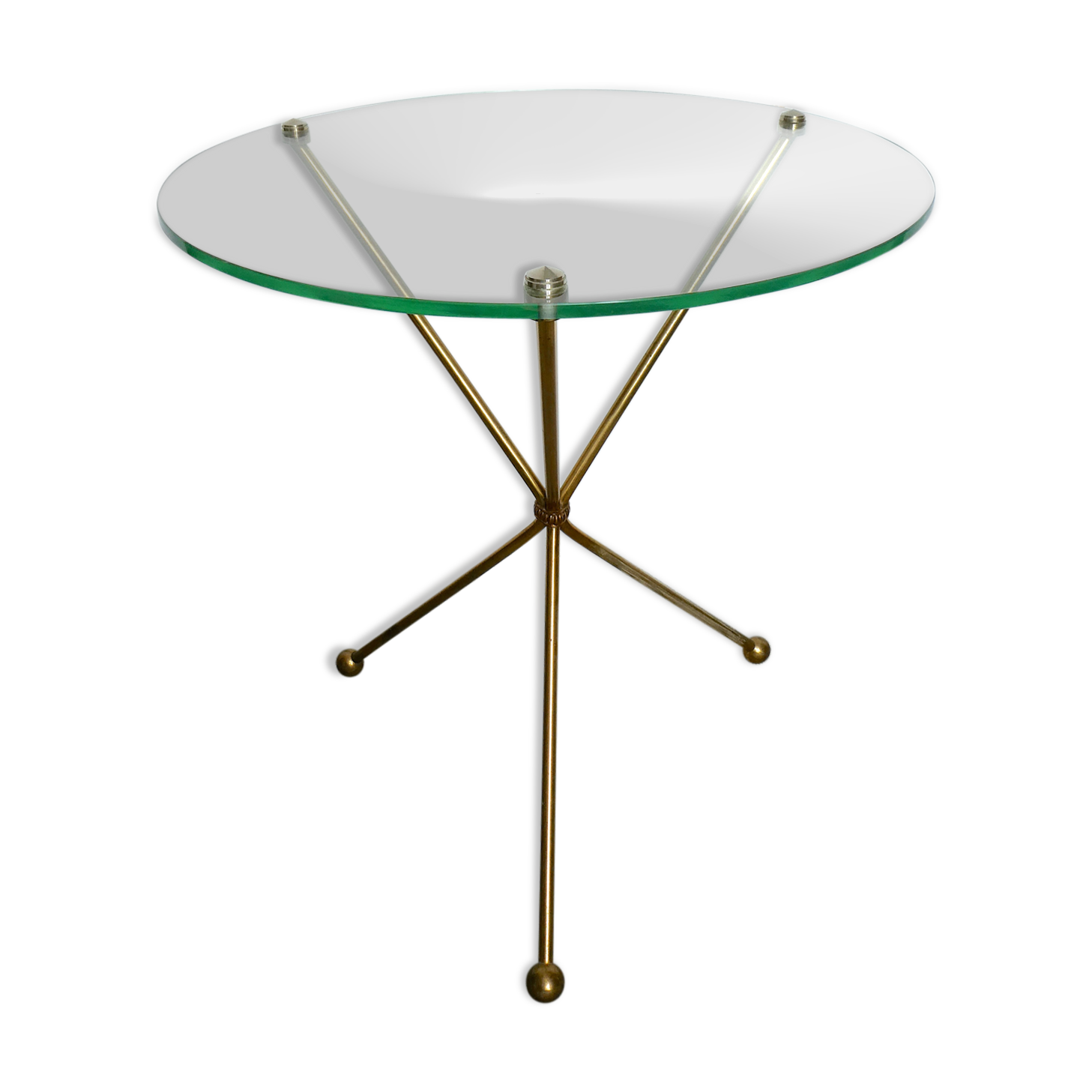 Tripod pedestal gold metal side and glass tray, years 50
