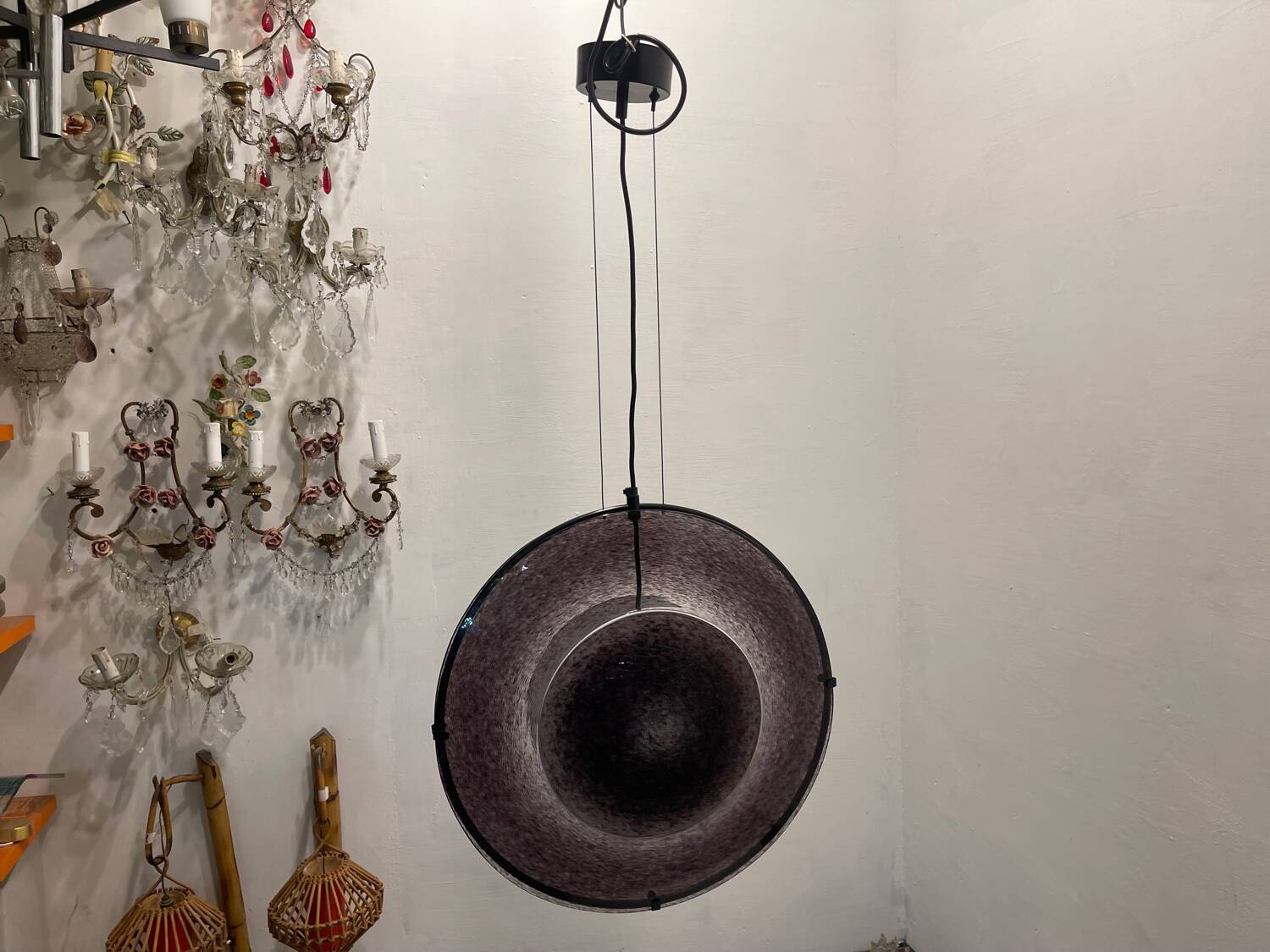 Set of 2 Vintage Mila Schön Murano Glass Pendant Lights, Italy, 1980s