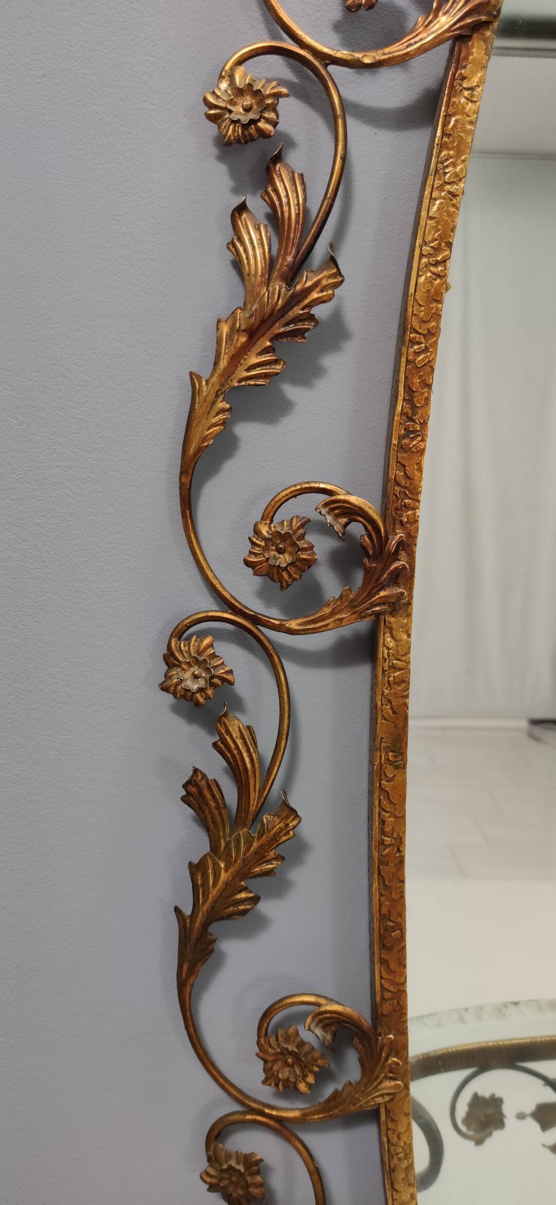 Entryway Mirror and Brass and Glass Console by Pierluigi Colli with Floral Frame