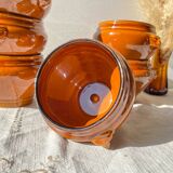 6 vintage ceramic lion head onion soup bowls in the Emile Henry style - honey and black, made in France - traditional elegance