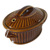 Petite terrine ovale vintage en céramique caramel