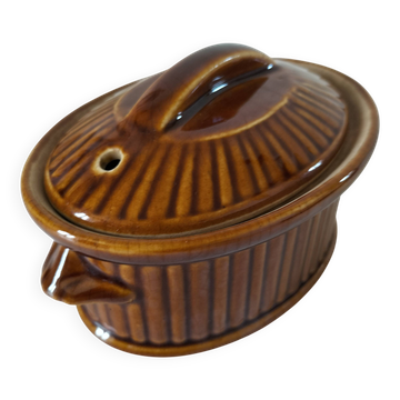 Small vintage oval terrine in caramel ceramic
