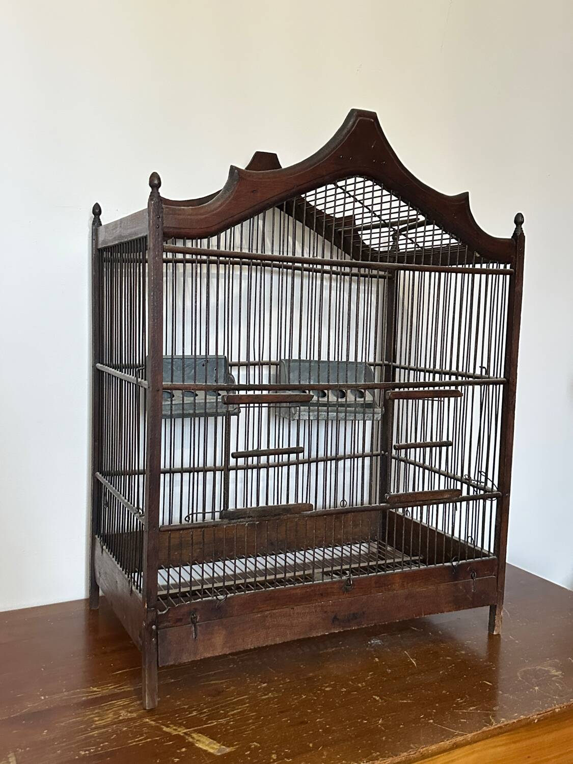 Retro metal and wood birdcage