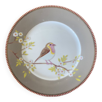 Assiette à dessert en porcelaine anglaise, décor oiseau