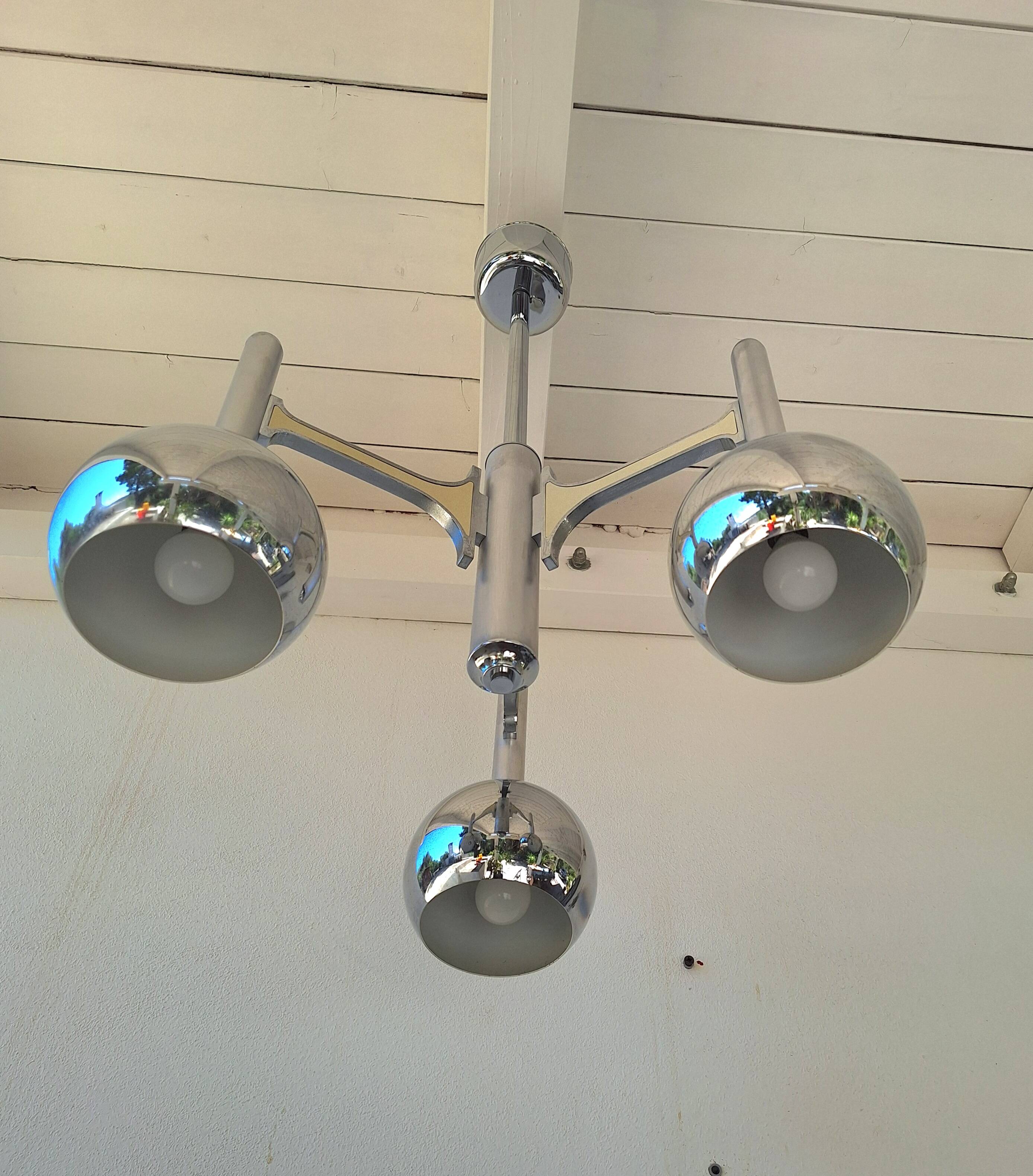 Fonderal Space Age Chandelier – Mid-Century Modern Chrome, Stamped “Fondera