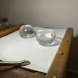Pair of old crystal salt pans with salt shaker faceted tableware