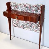 Ebonized Beech and Rose-Patterned Fabric Console with a Drawer, Italy