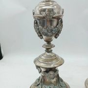 Pair of silver-plated bronze candlesticks in the Empire style, early 19th century, height 70 cm