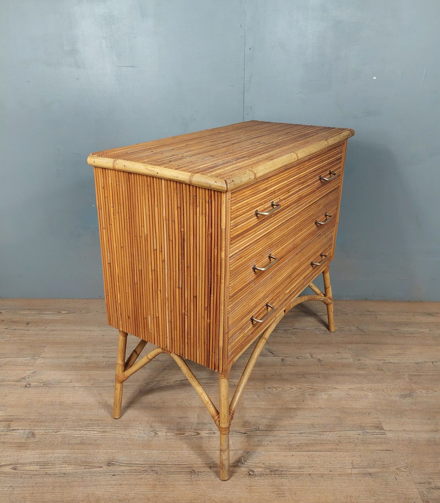 Commode vintage en bambou et rotin