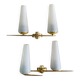 Pair of vintage double wall lights in brass with white ribbed glass tulips.