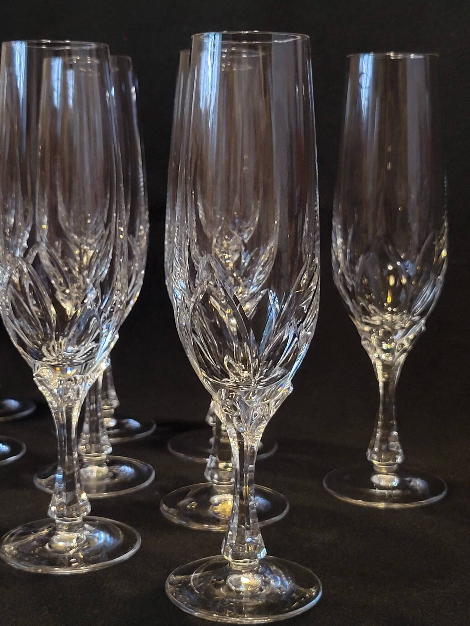 10 crystal champagne flutes 24% Cristallerie Kaspar Lemberg Lorraine vintage