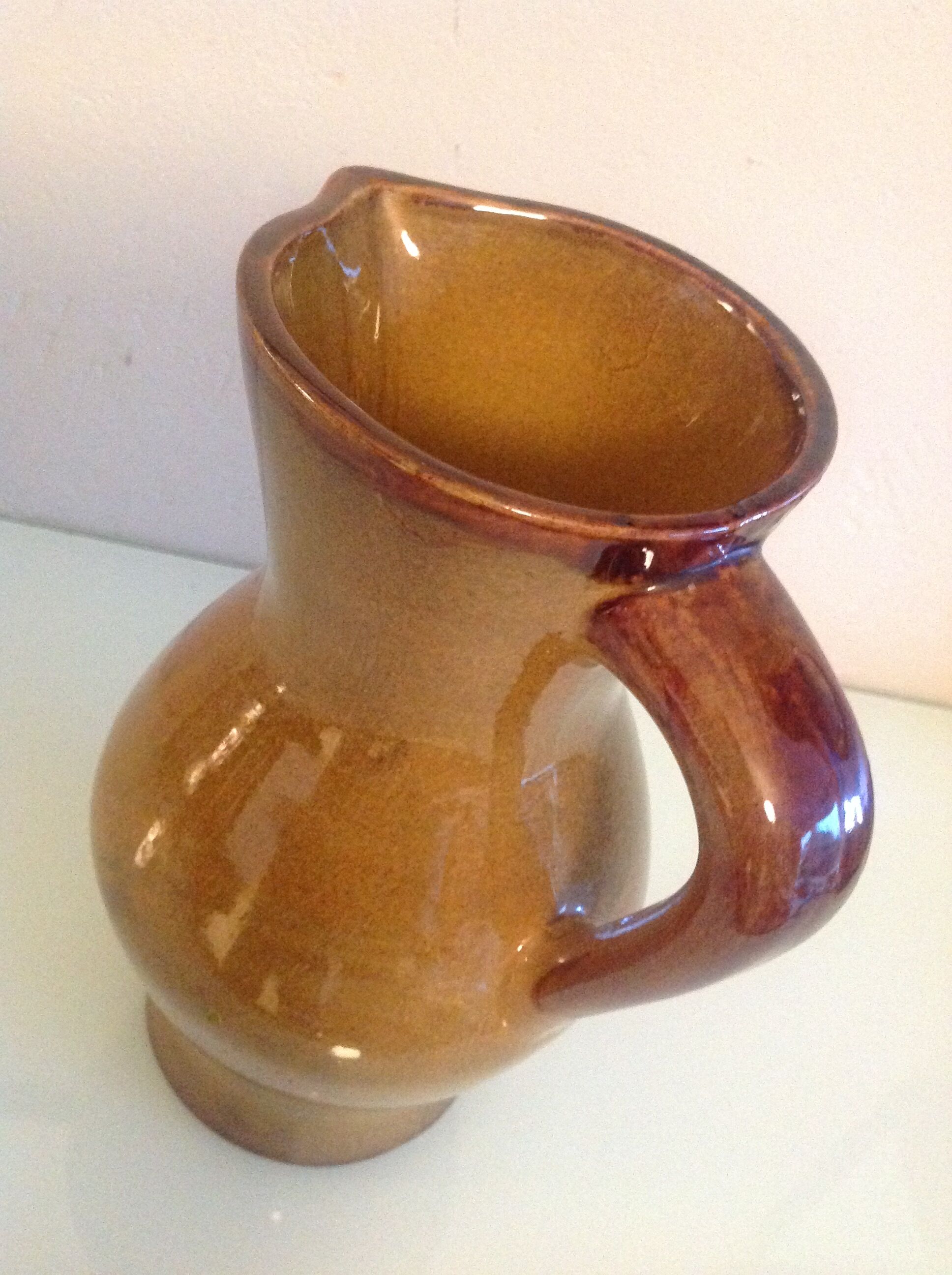 Pitcher in ochre ceramic of St Clement / vintage 60s-70s
