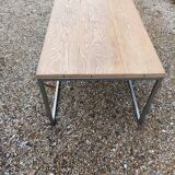 Solid wood living room coffee table with patinated metal legs