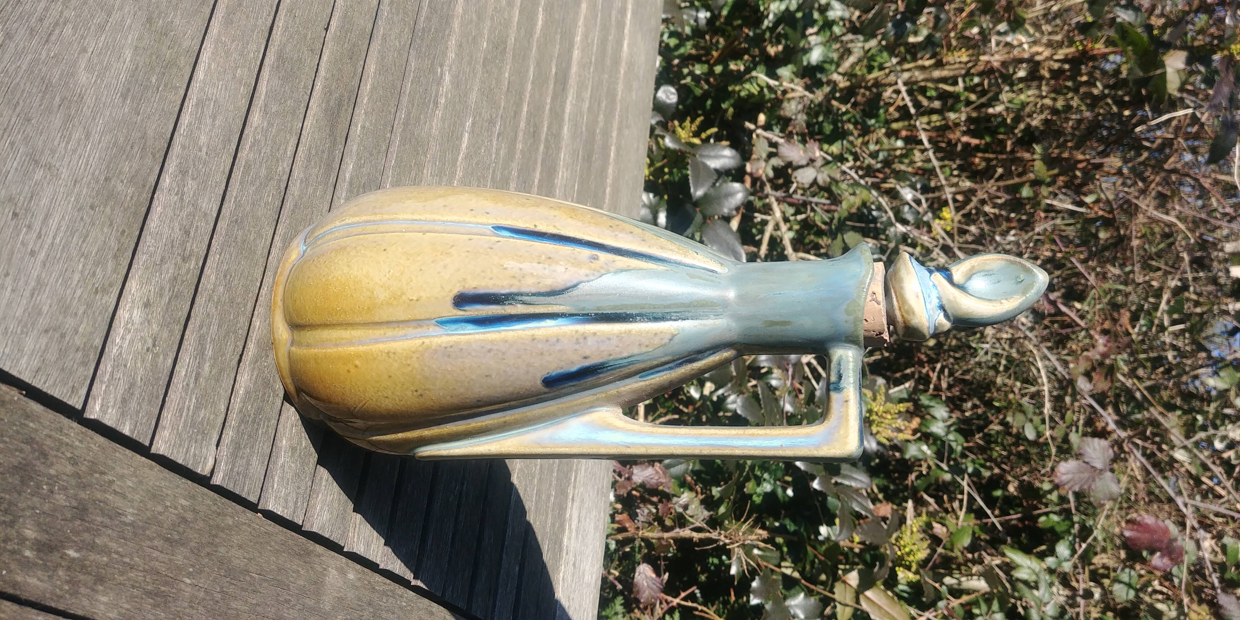 Pitcher/carafe old glazed ceramic La Borne style blue/beige