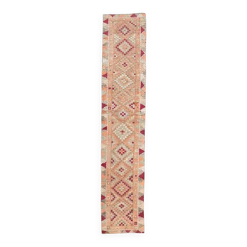 2'5x12'8 Vintage Orange Geometric Turkish Hand-Knotted Runner Rug 77x390