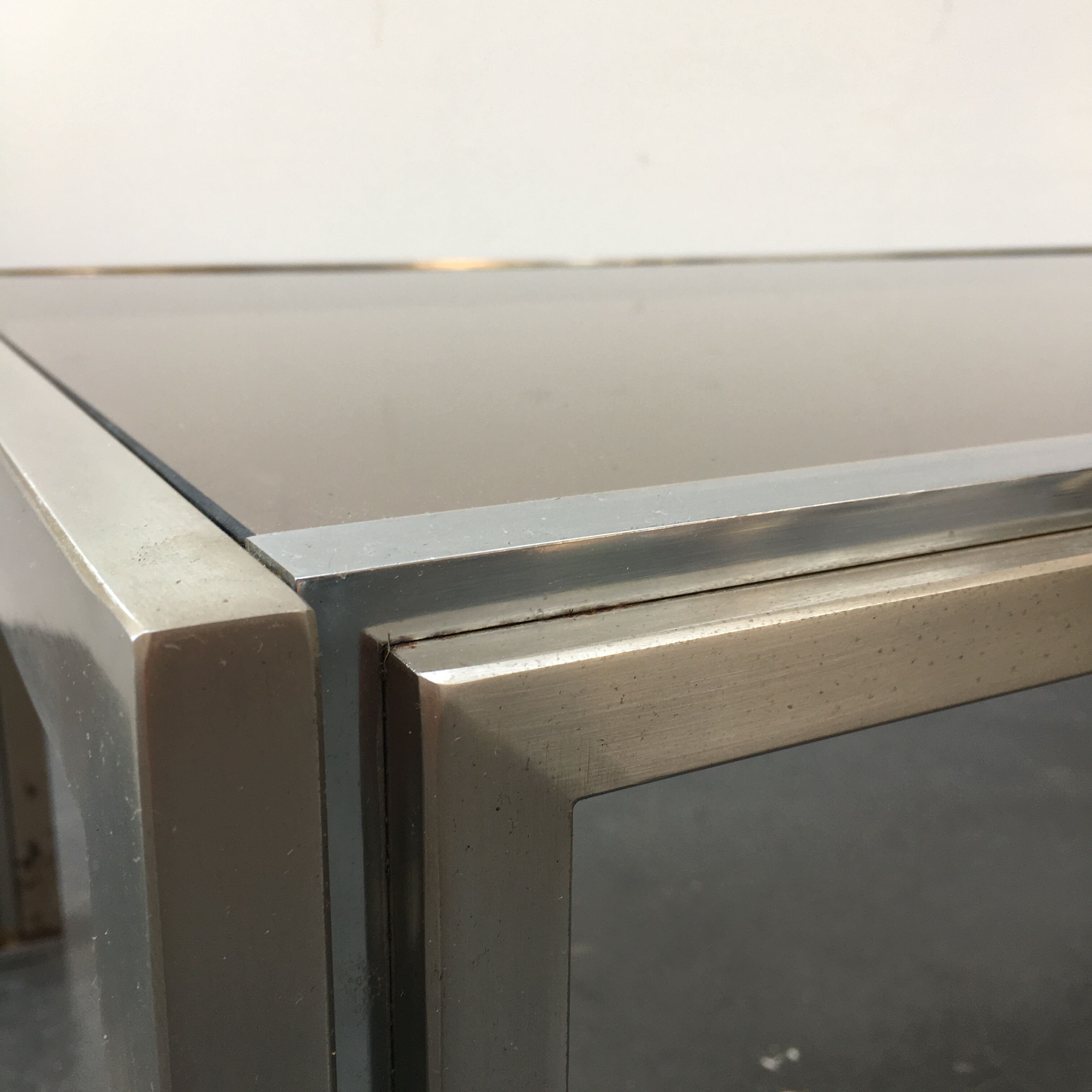 70s coffee table in chrome and smoked glass