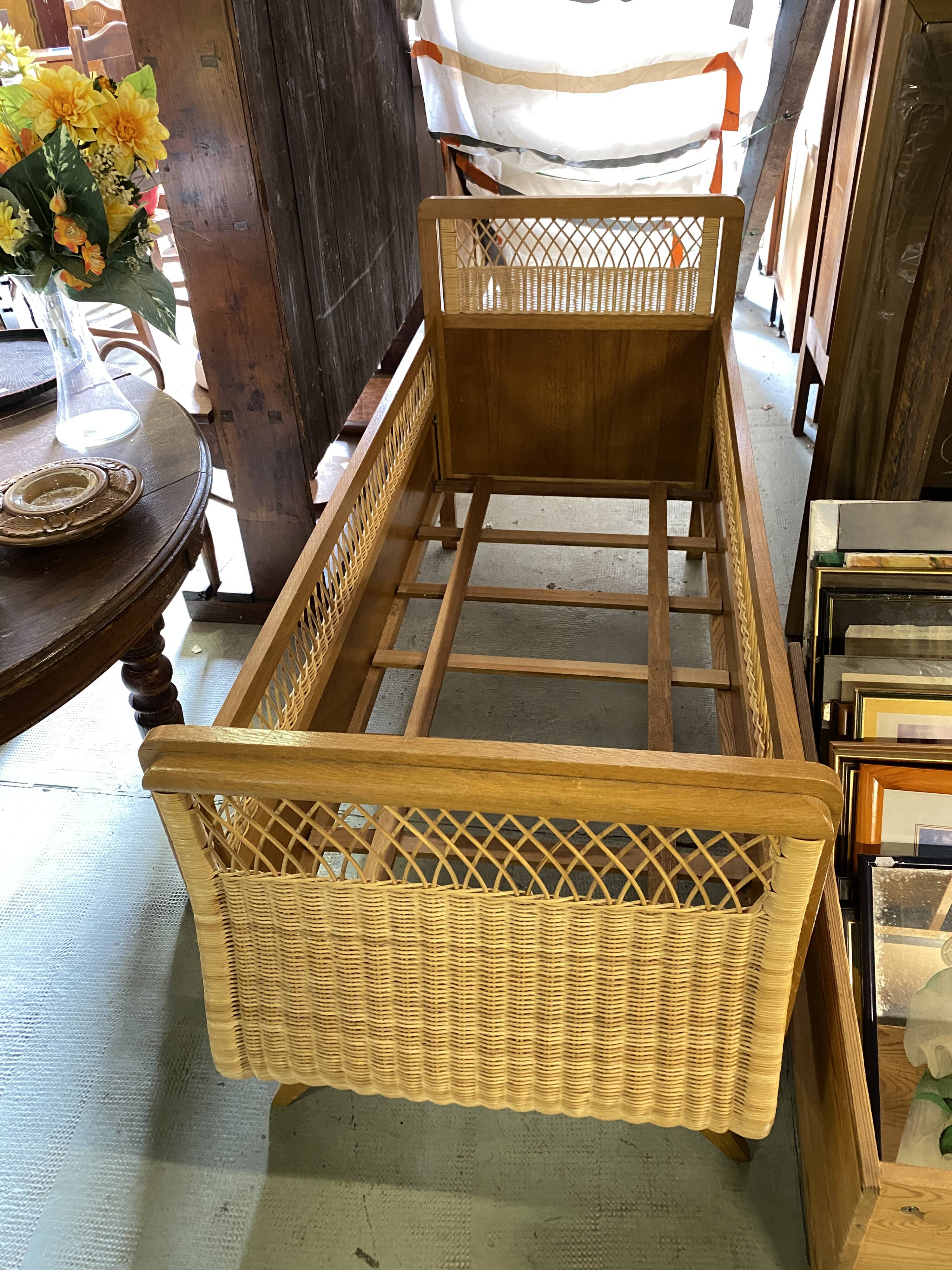 Vintage rattan and wicker children's bed