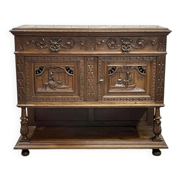 Early 20th century Breton oak serving trolley with a marble top