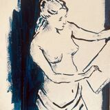 Tableau ink blue indigo "female model drawing in the studio"