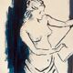 Tableau encre bleu indigo « modele féminin dessinant dans l.atelier »