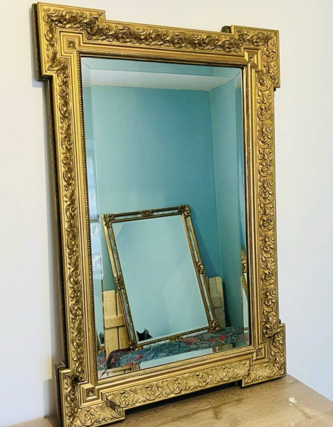 Antique gold leaf mirror – 99×67cm – bevelled glass,
