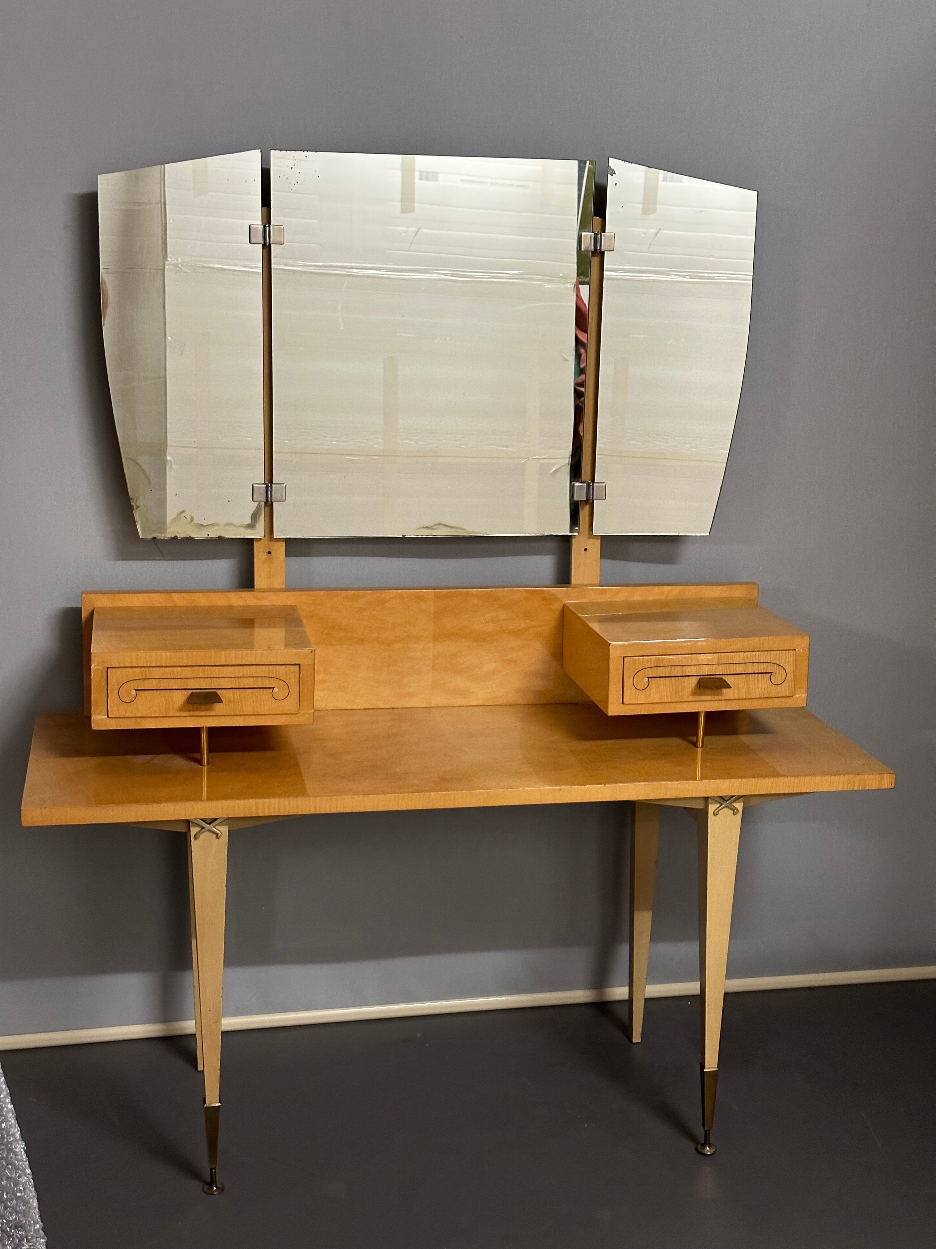 Vintage dressing table 1950 / 1960 with folding and removable mirror: convertible into an office