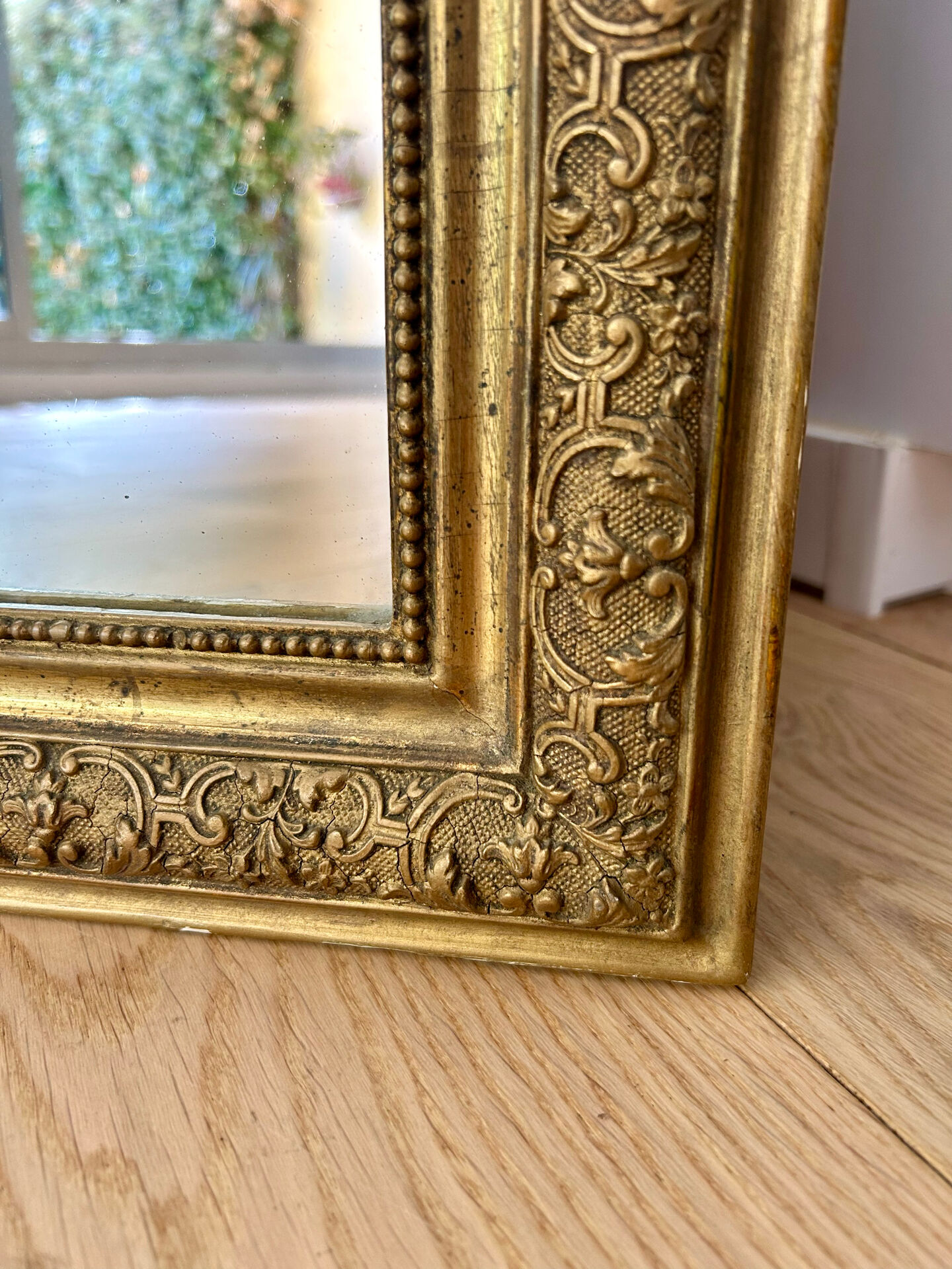 Antique gilded carved mirror - antique glass - vintage - Louis XVI