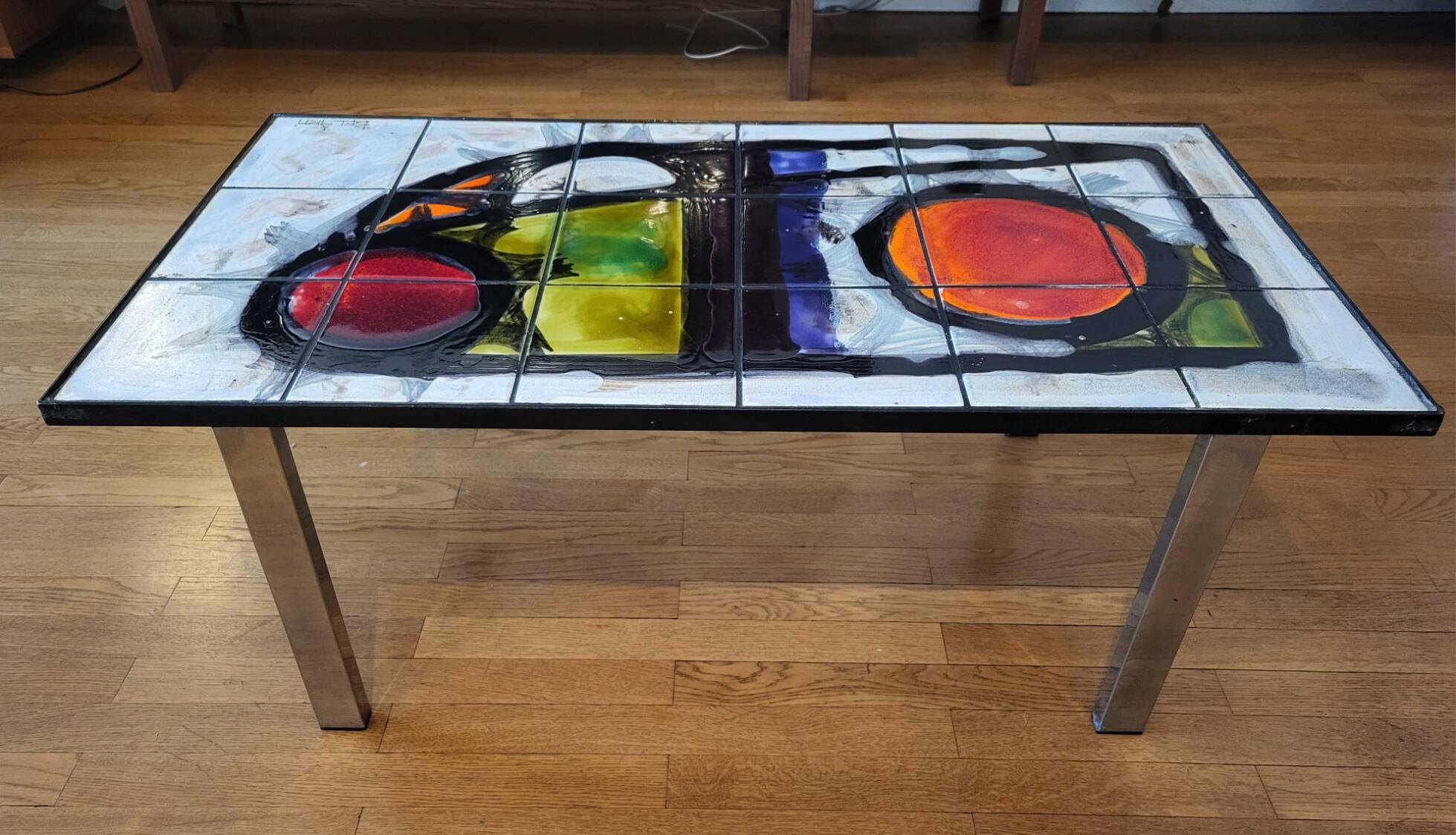 Belarti coffee table in volcanic lava ceramic with chrome legs, Belgium 1960.