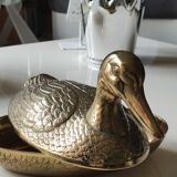 Vide poche zoomorphe en forme de canard colvert en laiton massif - modèle vintage années 70