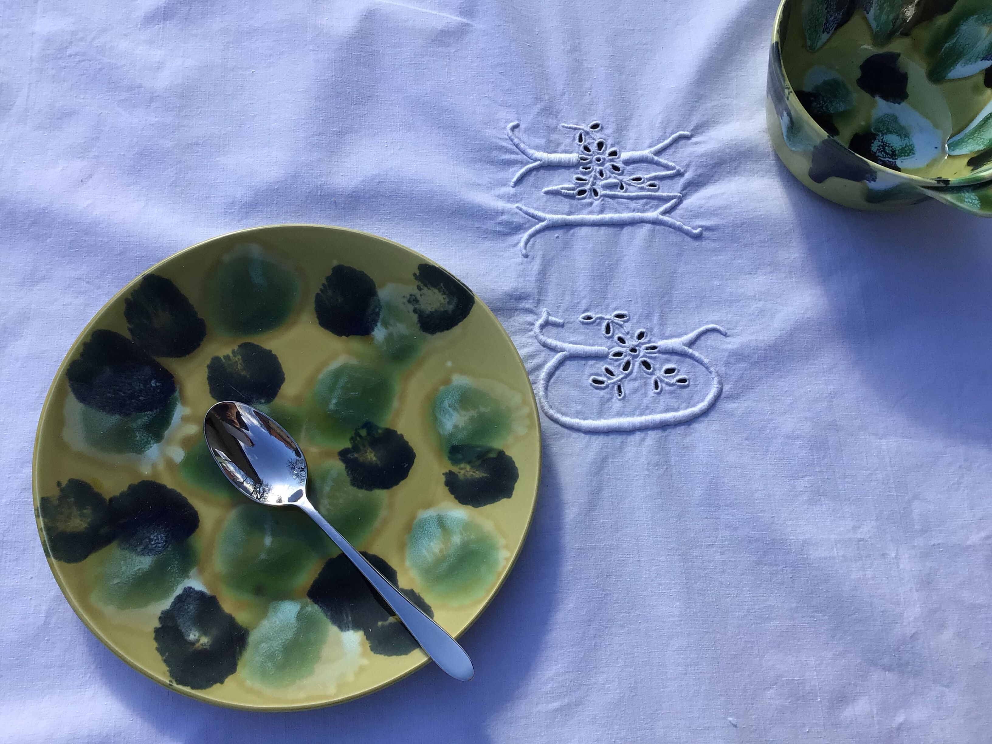 Tablecloth monogram MD square English embroidery