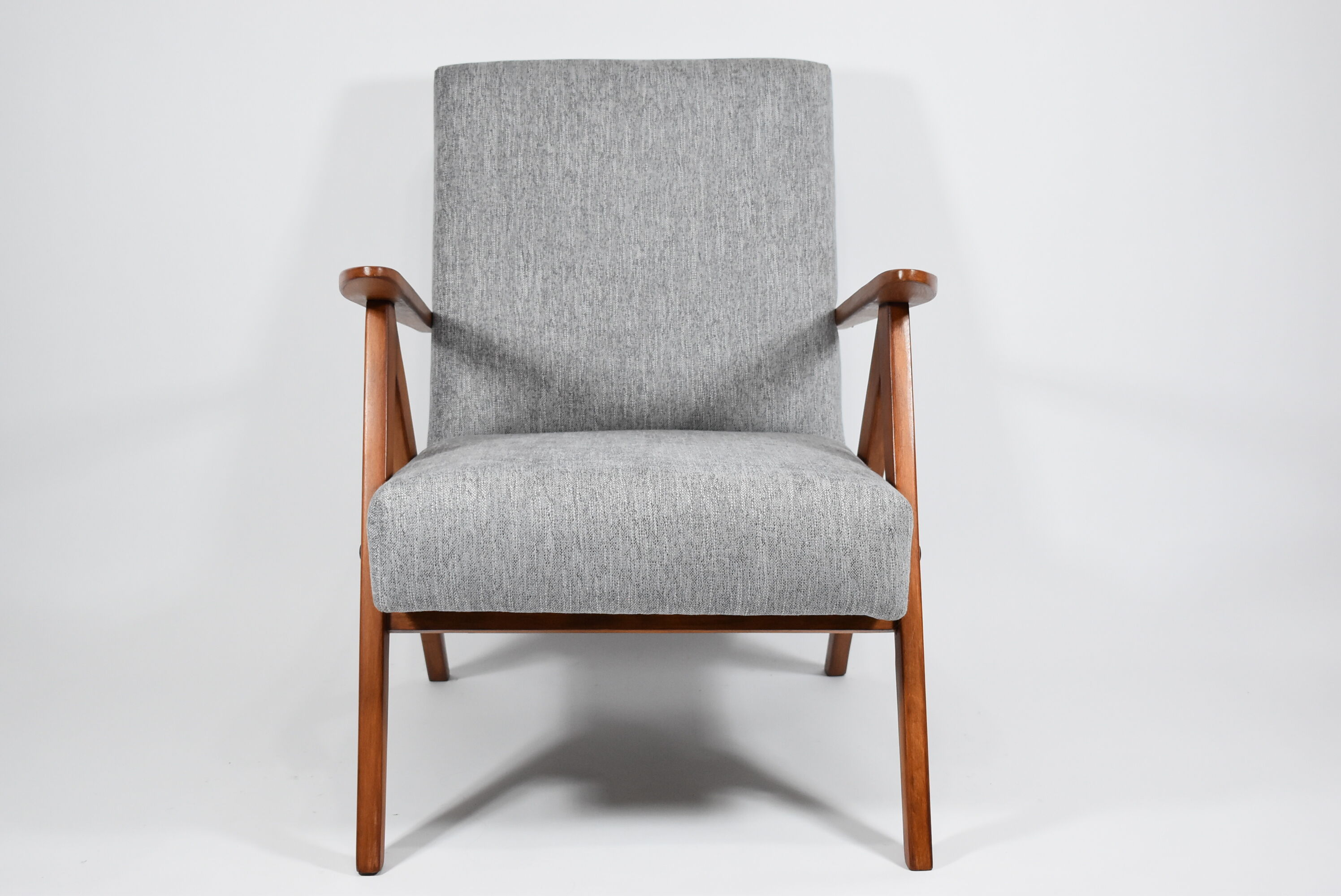 Vintage armchair Compas, 1960s, restored, grey fabric, teak