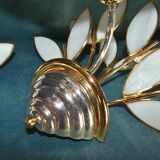 Pair Applique Bouquet of Flowers Glass Pate Structure Metal Silver and Golden Fine Gold