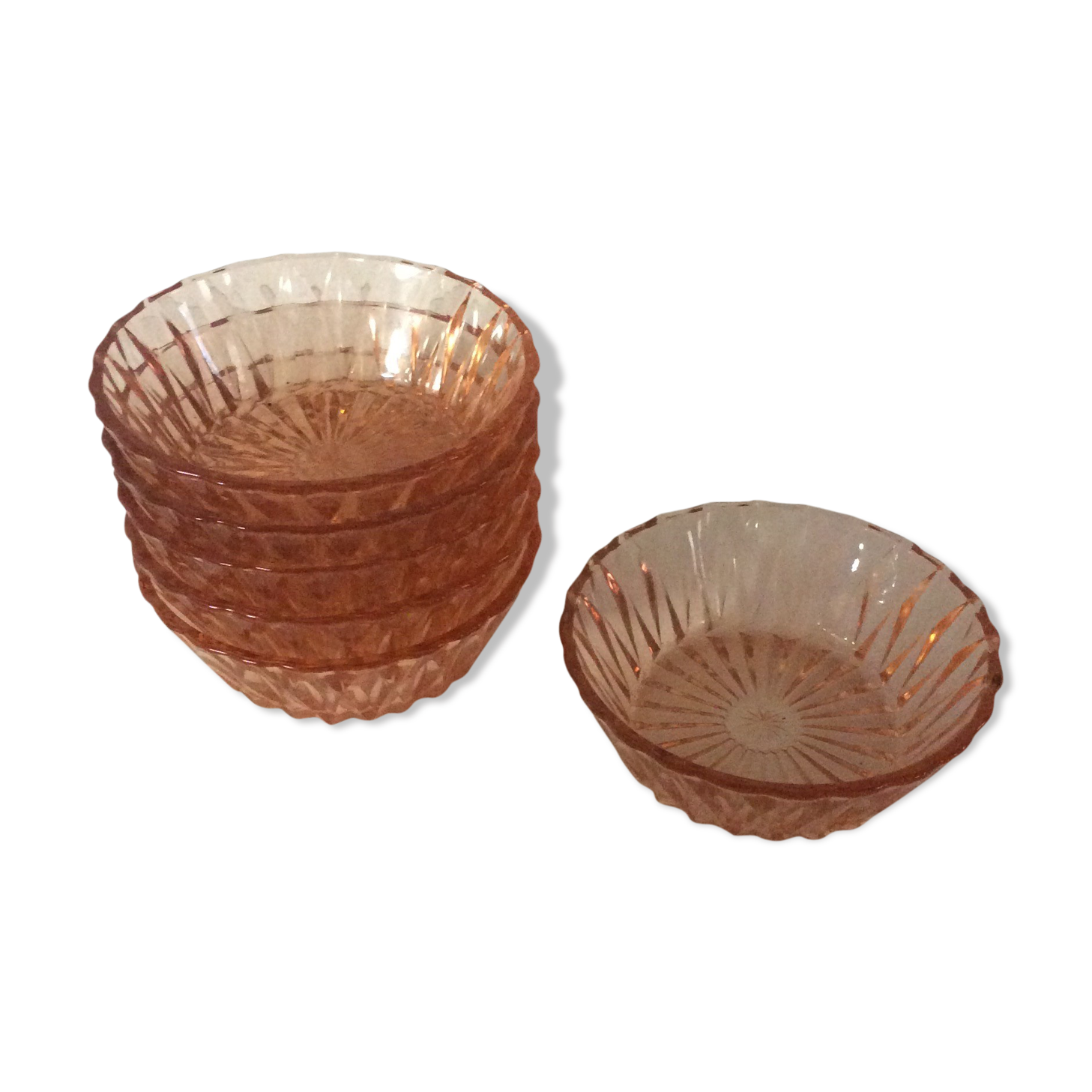 6 pink glass cups, vintage