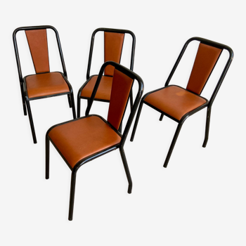 4 chaises d'école tolix simili cuir pauchard french school simili leather chair 1960