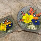 Matching biscuit earthenware dish and tile