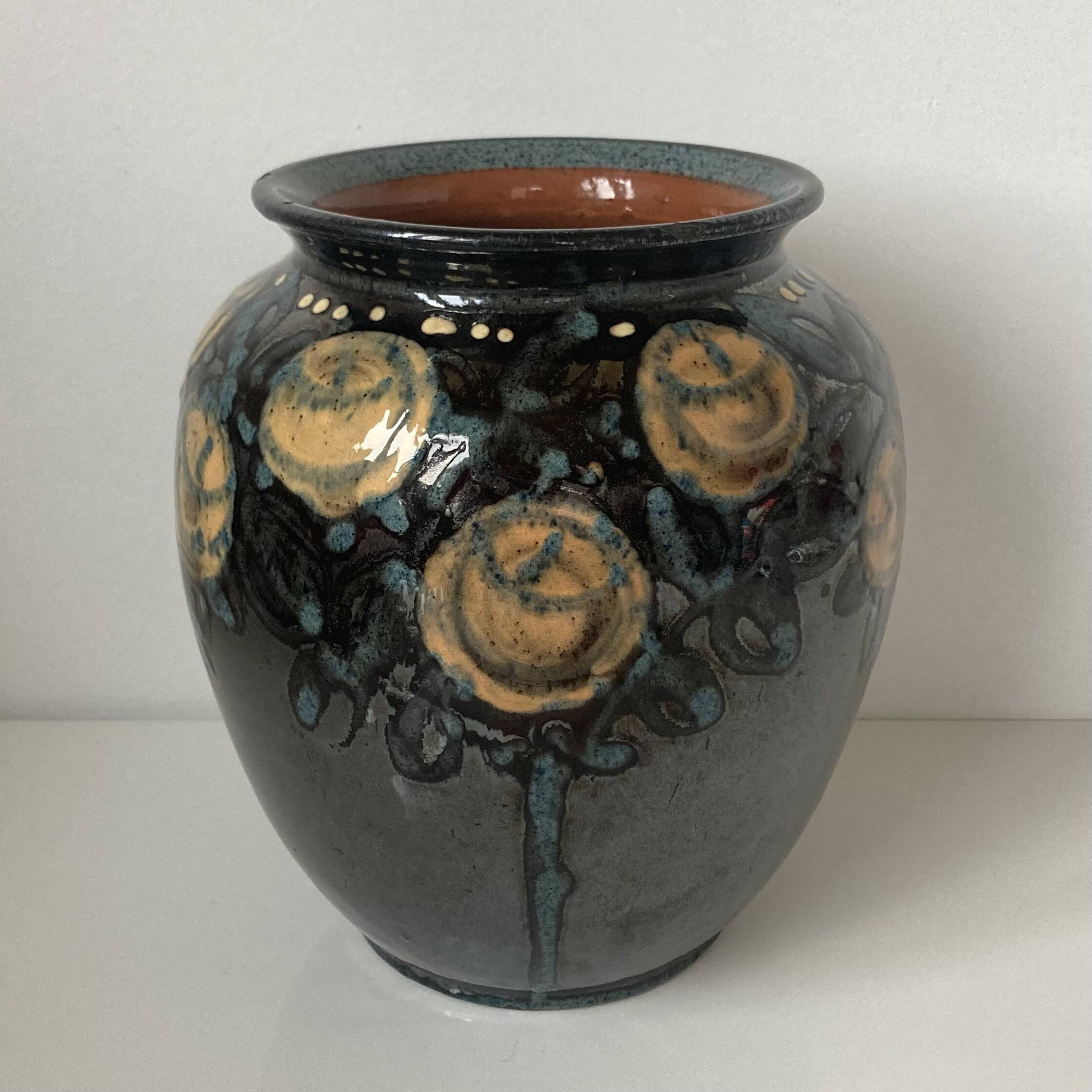 Beautiful ceramic vase with floral decoration by Paul Jacquet dating from the 1930s