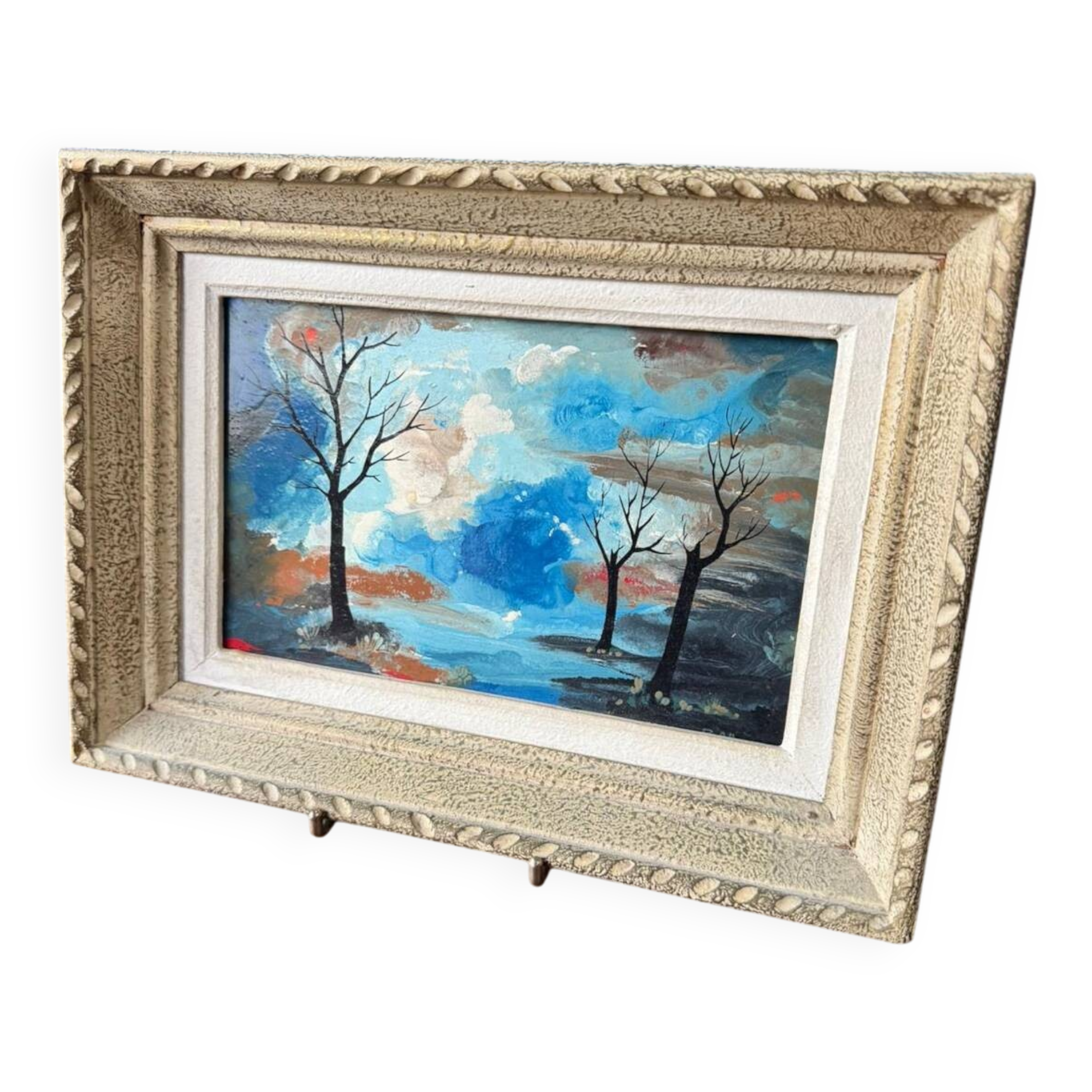 Chiaroscuro landscape painting signed ROLL, oil on cardboard, framed