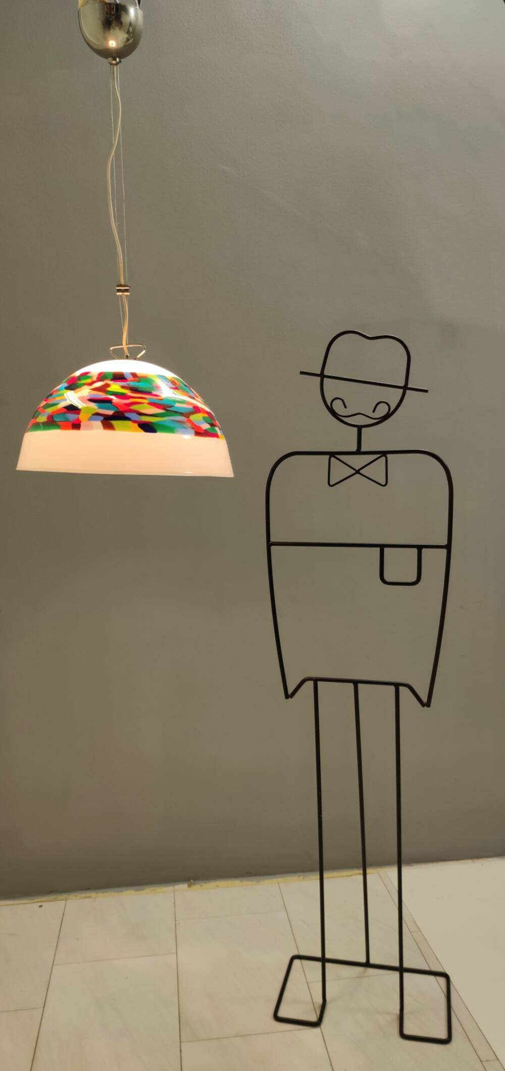 White and Colored Blown Glass and Chrome-Plated Metal Pendant by La Murrina