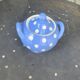Lavender blue earthenware tea service with white polka dots from Digoin Sarreguemines.