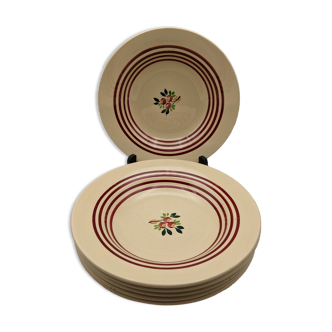 Lot of 6 hollow plates gien france beige color red border flower decoration